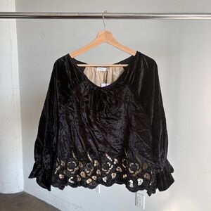 NWT Rhode Black Clemence Velvet Top in Velvet Eyelet Sz Small S